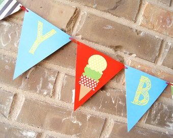 DIY Instant Download Ice Cream Extravaganza Happy Birthday Party Banner