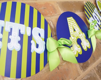 Download istantaneo fai da te Banner per baby shower blu e verde È un ragazzo pronto a scoppiare