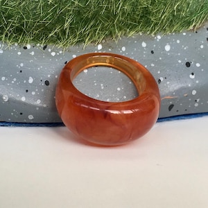 Summer Ring Size 8 Lucite Acrylic Plastic Ring Butterscotch Amber Color