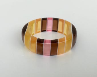 Orange Lucite Ring Size 8, Layered Acrylic Plastic Statement Ring