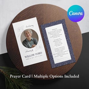 Big Lily Printable Memorial Prayer Card Template Editable Obituary Funeral Favors Catholic Mass Card Canva Editable Funeral Prayer Card 01B