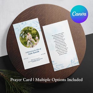 Blue Watercolor Funeral Prayer Card Template Printable Funeral Favor Catholic Mass Editable Memorial Prayer Card Instant Canva Download 08B