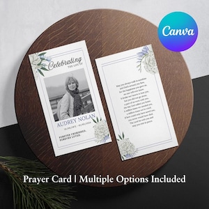 White Rose Funeral Prayer Card Template Printable Funeral Favor Catholic Mass Card Editable Memorial Prayer Card Instant Canva Download 04A