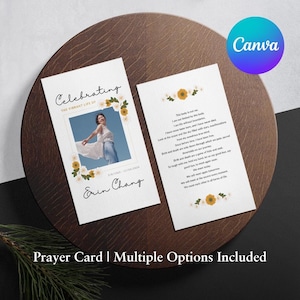 Yellow Mums Funeral Prayer Card Template Printable Funeral Favor Catholic Mass Card Editable Memorial Prayer Card Instant Canva Download 05A