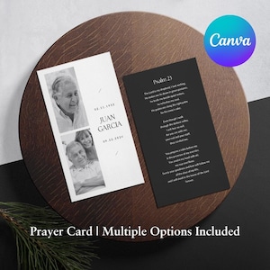 Black & White Printable Memorial Prayer Card Template Editable Obituary Funeral Favors Catholic Mass Canva Editable Funeral Prayer Card 04B