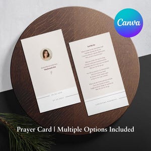Modèle de carte de prière funéraire de type minimal imprimable faveur funéraires carte de messe catholique carte de prière commémorative modifiable téléchargement immédiat 09A