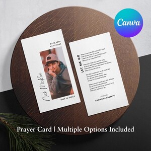 Minimal Neutral Printable Memorial Prayer Card Template Editable Obituary Funeral Favor Catholic Mass Canva Editable Funeral Prayer Card 08A