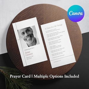 Sleek Minimalist Funeral Prayer Card Template Printable Funeral Favor Catholic Mass Editable Memorial Prayer Card Instant Canva Download 02A