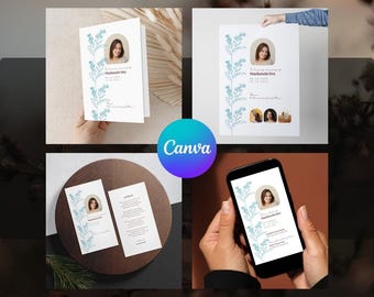 Blue Forget-Me-Not Funeral Template Bundle | 4-Piece Memorial Package Suite | Editable Canva 07A
