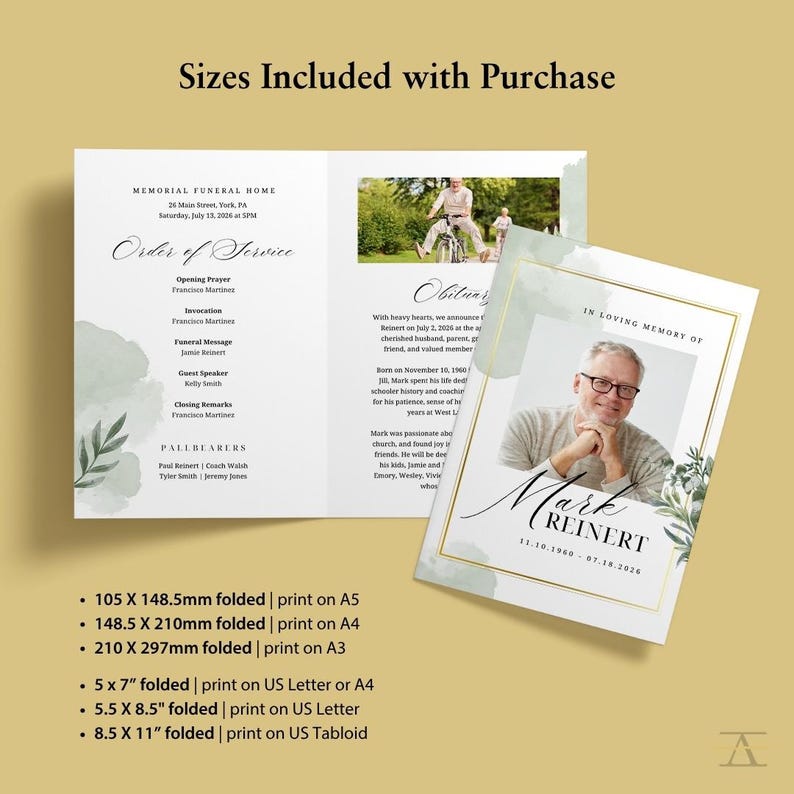 Celebration of Life Program Template Greenery Floral & Watercolor