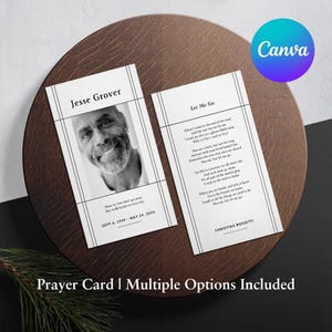 Modèle de carte de prière commémorative imprimable lignes modernes nécrologie modifiable faveurs funéraires Carte de prière funéraire modifiable sur toile 02B pour messe catholique