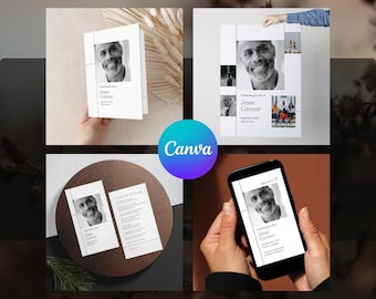 Sleek Minimal Editable Celebration of Life Package, Funeral Bundle Template Set (Canva) 02A