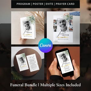 Green Gold Editable Funeral Bundle Set In Loving Memory Suite Memorial Package Obituary Templates Celebration of Life Funeral Bundle 03A