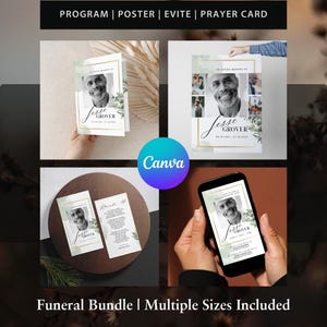 Green Floral Editable Funeral Bundle Set In Loving Memory Suite Memorial Package Obituary Templates Celebration of Life Funeral Program 03B