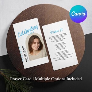 Blue Bold Floral Funeral Prayer Card Template Printable Funeral Favor Catholic Mass Editable Memorial Prayer Card Instant Canva Download 07B