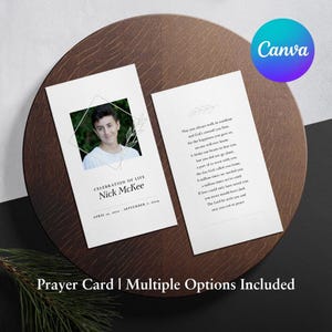 Silver Leaf Printable Memorial Prayer Card Template Editable Obituary Funeral Favors Catholic Mass Canva Editable Funeral Prayer Card 09A