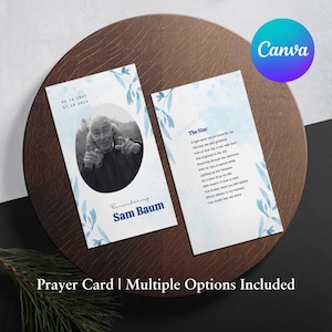 Blue Floral Funeral Prayer Card Template Printable Funeral Favor Catholic Mass Card Editable Memorial Prayer Card Instant Canva Download 08A