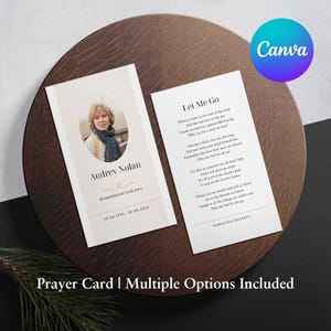 Timeless Woman Printable Memorial Prayer Card Template Editable Obituary Funeral Favors Catholic Mass Canva Editable Funeral Prayer Card 03B
