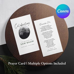 Minimal Printable Memorial Prayer Card Template Editable Obituary Funeral Favors Catholic Mass Card Canva Editable Funeral Prayer Card 06B