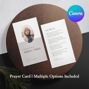 Soft Neutral Printable Memorial Prayer Card Template Editable Obituary Funeral Favors Catholic Mass Canva Editable Funeral Prayer Card 03A