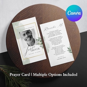 Green Floral Funeral Prayer Card Template Printable Funeral Favor Catholic Mass Editable Memorial Prayer Card Instant Canva Download 03B