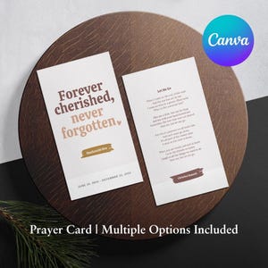 Typography Printable Memorial Prayer Card Template Editable Obituary Funeral Favor Catholic Mass Card Canva Editable Funeral Prayer Card 09B