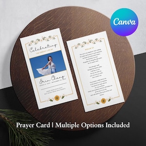 Mum & Rose Printable Memorial Prayer Card Template Editable Obituary Funeral Favor Catholic Mass Card Canva Editable Funeral Prayer Card 05B