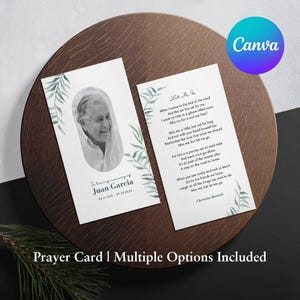 Green Leaf Funeral Prayer Card Template Printable Funeral Favor Catholic Mass Card Editable Memorial Prayer Card Instant Canva Download 06A