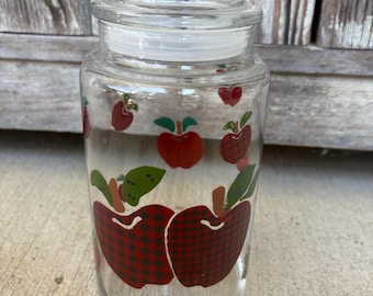 1990’s Vintage Anchor Hocking Apple Jack Clear Glass Canister 8” with Lid by IDI