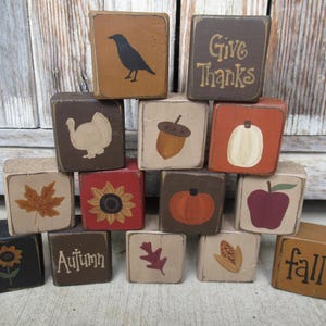 Primitive Fall Autumn Thanksgiving Mix and Match Hand Painted Stacker Mini Blocks-Pick your Favorites GCC09824