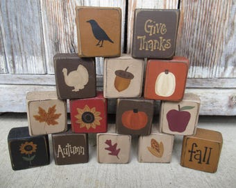 Primitive Fall Autumn Thanksgiving Mix and Match Hand Painted Stacker Mini Blocks-Pick your Favorites GCC09824