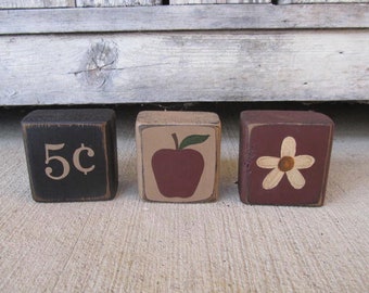 Primitive Country Apple and Daisy Market Stacker Mini Blocks GCC8624