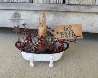 Primitive Vintage Style Enamelware Claw Foot Bath Tub Timer Candle Light with Options GCC7931