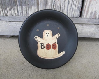 Primitive Autumn Halloween Boo Jack O Lantern Ghost Hand Painted Decorative Plate in 2 Sizes GCC8569
