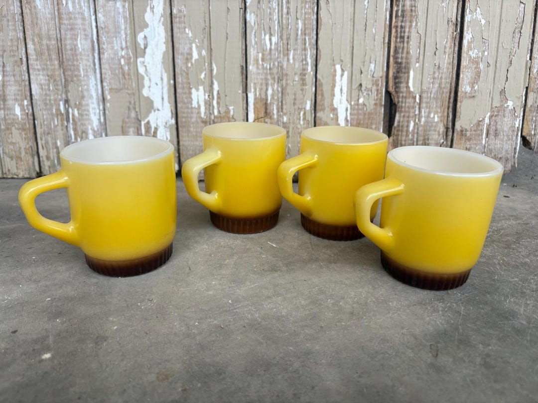 4-vintage Fire King Coffee Mugs Anchor Hocking Yellow/harvest