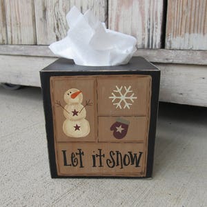 Primitive Let it Snow Snowman Sampler Winter Hand Painted Tissue Box Cover GCC6730 Black