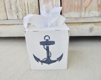 Nautical Beach Rustic Ship Anchor Hand Painted Tissue Box Cover GCC6280