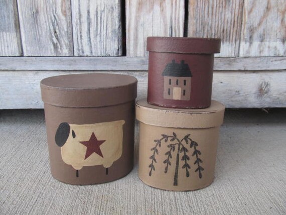 3 PC OVAL NESTING BOXES SALTBOX HOUSES WILLOW TREES LARGEST 10" LONG 