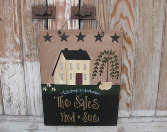 Primitive Things Spring Saltbox Willow and Sheep with Flowers Personalized Sign with Stars GCC5739