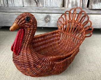 Vintage Rattan Woven Avon Turkey Wicker Basket-Thanksgiving-In Original Box