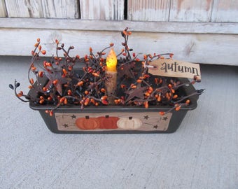 Primitive Fall Autumn Pumpkins Antique Large Loaf Pan Timer Light GCC6651