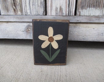 Primitive Country Spring Summer Daisy Stem Wooden Block with Color Options GCC9608