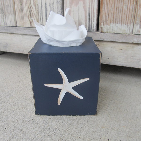 Nautical Beach Coastal Star Fish Hand Painted Tissue Box Cover GCC6694