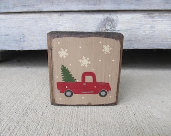 Primitive Winter Christmas Mini Truck with Tree Wooden Block with Truck Color Choices GCC8638