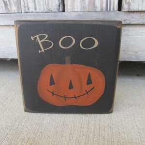 Primitive Autumn Fall Halloween Prim Jack O Lantern Hand Painted Sign Block with Saying Options GCC8537