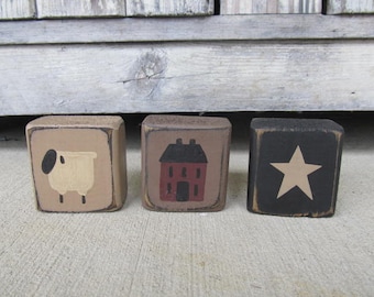 Primitive Country Saltbox Sheep and Star Set of 3 Stacker Mini Blocks GCC08418