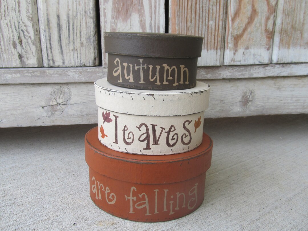 Primitive Fall Autumn Leaves Are Falling Hand Painted Set of 3 Small ...