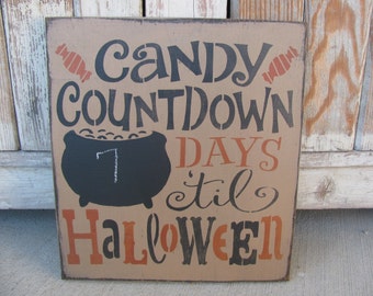 Primitive Chalkboard Candy Countdown To Halloween Wooden Sign GCC6048