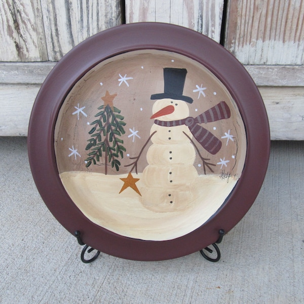 Primitive Lumpy Snowman with Feather Tree Plate GCC4961