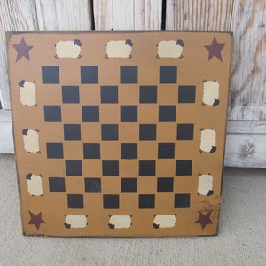 Primitive Sheep and Stars Hand Stenciled Wooden 12x12 Game Board with Color Options GCC8271